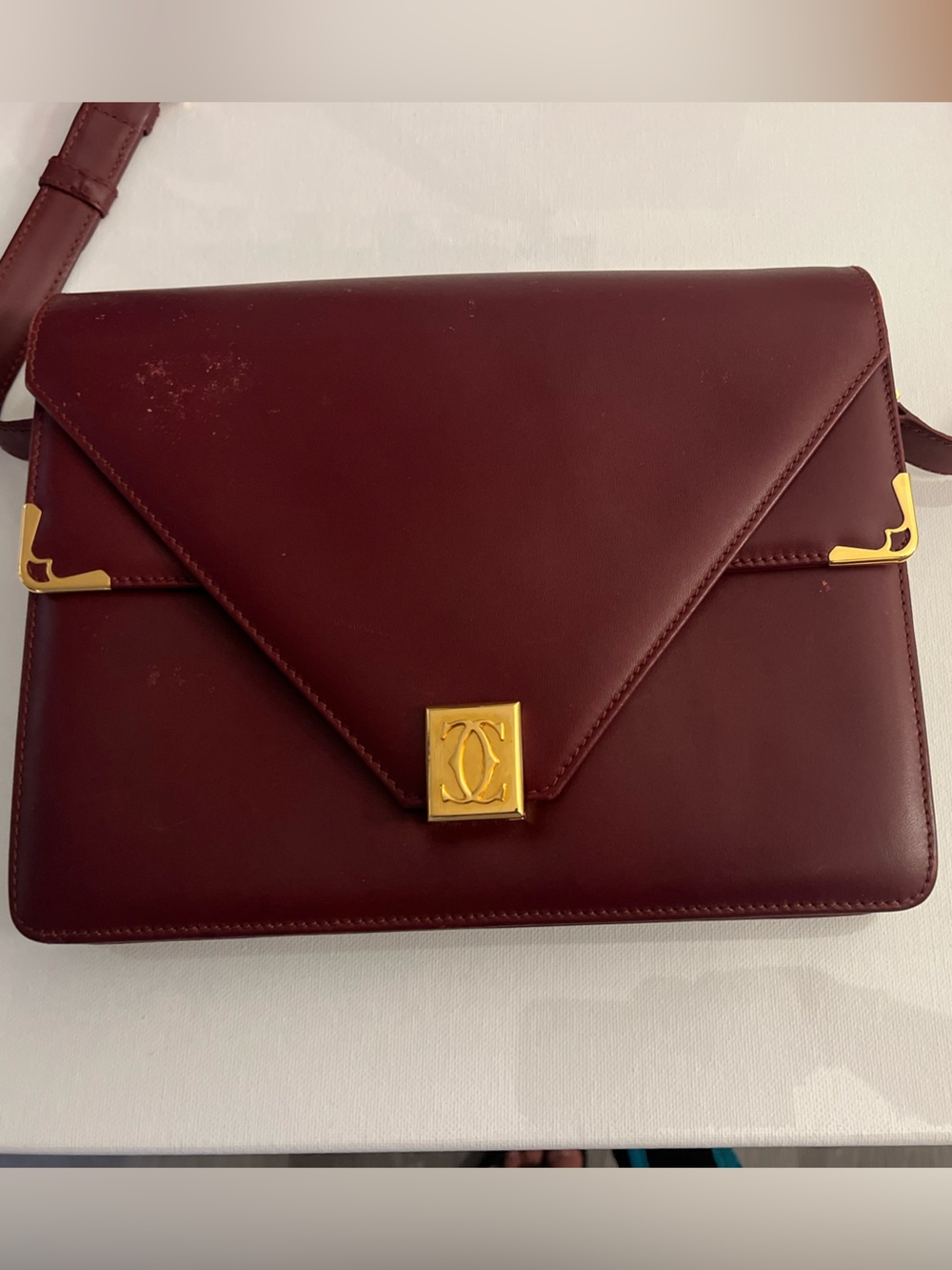 Cartier Burgundy Leather Shoulder Bag with Gold Hardware - Picture 3 of 14